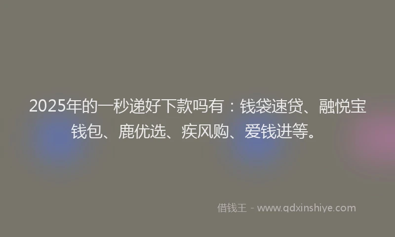 2025年的一秒递好下款吗有：钱袋速贷、融悦宝钱包、鹿优选、疾风购、爱钱进等。
