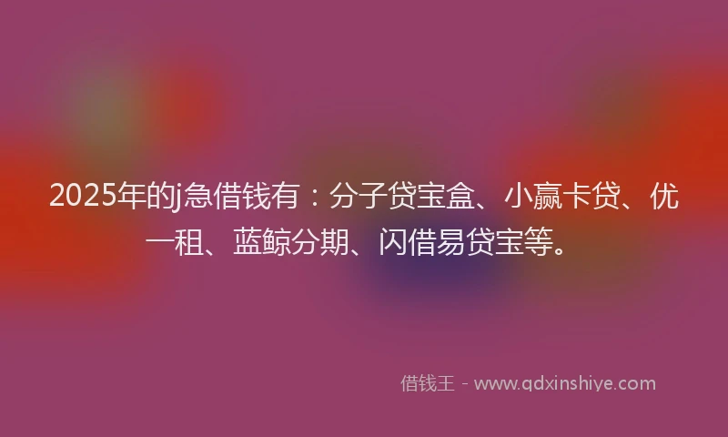 2025年的j急借钱有：分子贷宝盒、小赢卡贷、优一租、蓝鲸分期、闪借易贷宝等。