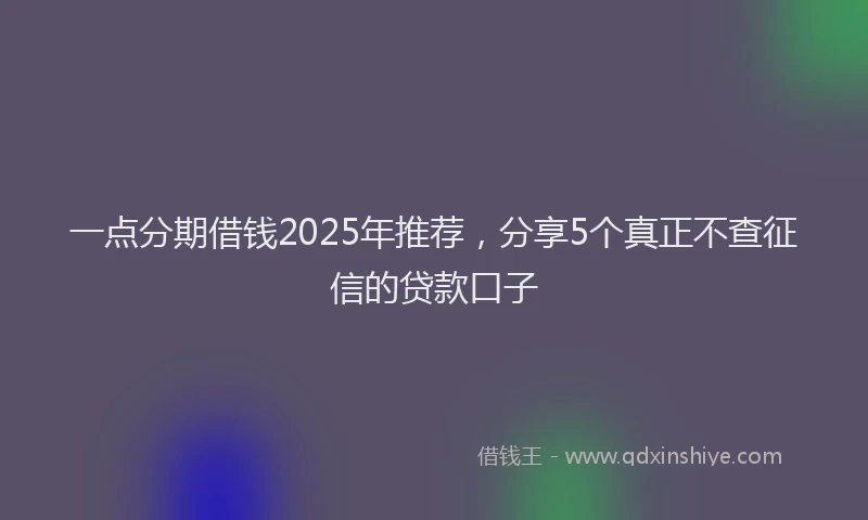 一点分期借钱2025年推荐，分享5个真正不查征信的贷款口子