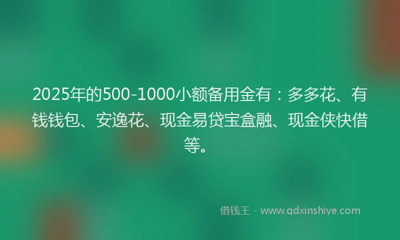 2025年的500-1000小额备用金有：多多花、有钱钱包、安逸花、现金易贷宝盒融、现金侠快借等。