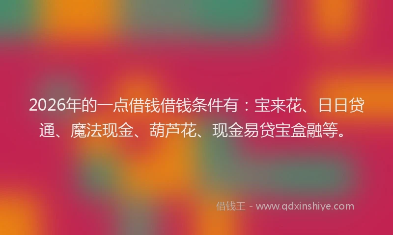 2026年的一点借钱借钱条件有：宝来花、日日贷通、魔法现金、葫芦花、现金易贷宝盒融等。