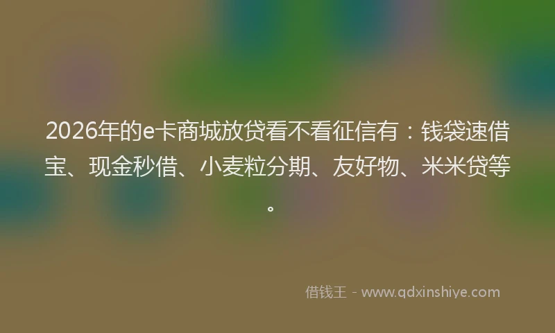 2026年的e卡商城放贷看不看征信有：钱袋速借宝、现金秒借、小麦粒分期、友好物、米米贷等。