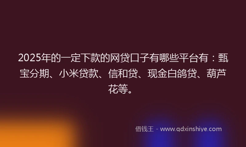 2025年的一定下款的网贷口子有哪些平台有：甄宝分期、小米贷款、信和贷、现金白鸽贷、葫芦花等。
