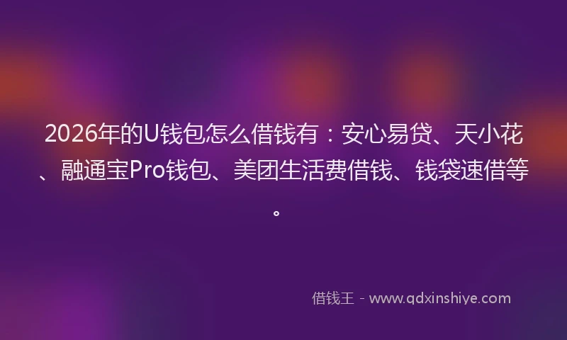 2026年的U钱包怎么借钱有:安心易贷、天小花、融通宝Pro钱包、美团生活费借钱、钱袋速借等。