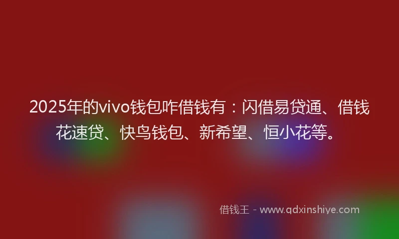 2025年的vivo钱包咋借钱有:闪借易贷通、借钱花速贷、快鸟钱包、新希望、恒小花等。