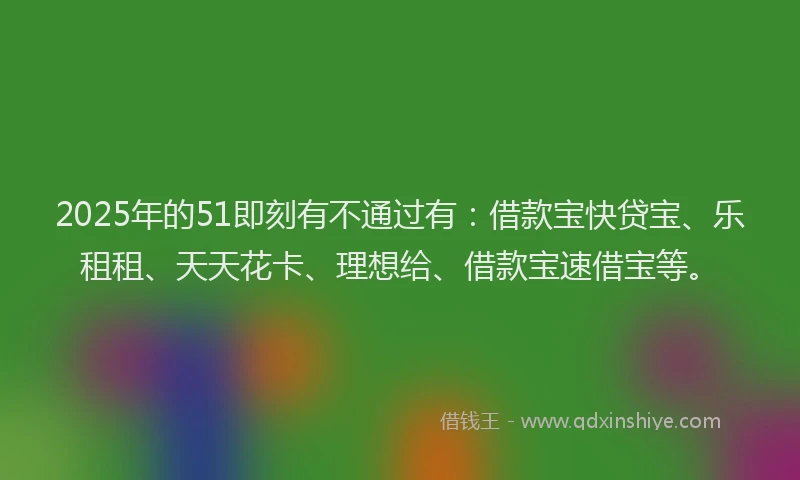 2025年的51即刻有不通过有：借款宝快贷宝、乐租租、天天花卡、理想给、借款宝速借宝等。