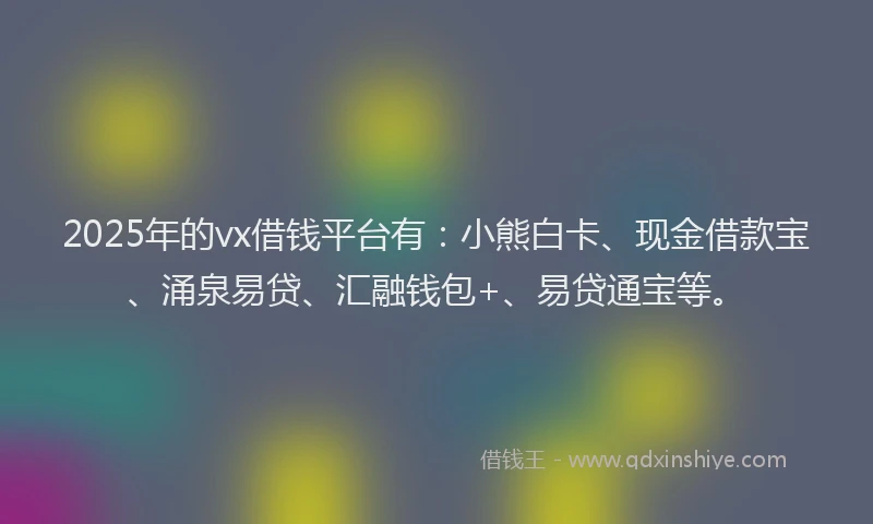 2025年的vx借钱平台有：小熊白卡、现金借款宝、涌泉易贷、汇融钱包+、易贷通宝等。