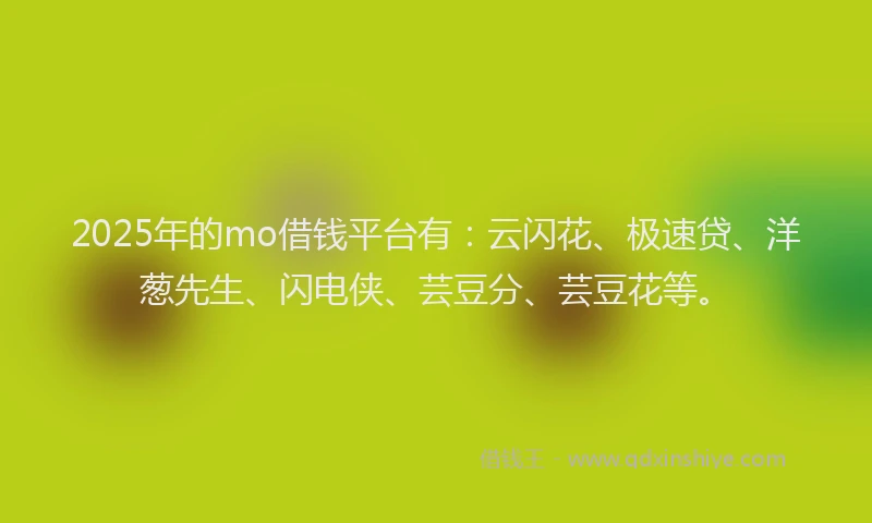 2025年的mo借钱平台有：云闪花、极速贷、洋葱先生、闪电侠、芸豆分、芸豆花等。