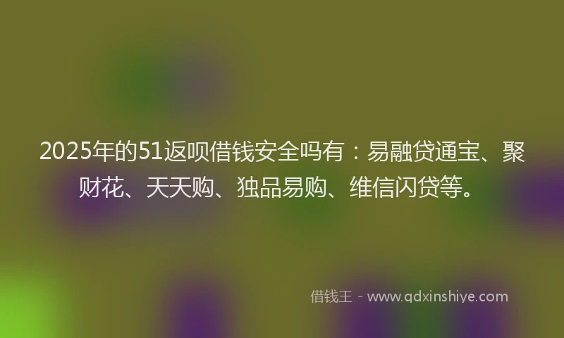 2025年的51返呗借钱安全吗有:易融贷通宝、聚财花、天天购、独品易购、维信闪贷等。