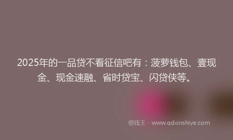 2025年的一品贷不看征信吧有:菠萝钱包、壹现金、现金速融、省时贷宝、闪贷侠等。