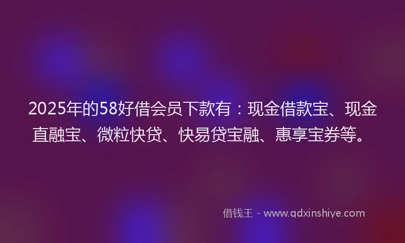 2025年的58好借会员下款有：现金借款宝、现金直融宝、微粒快贷、快易贷宝融、惠享宝券等。