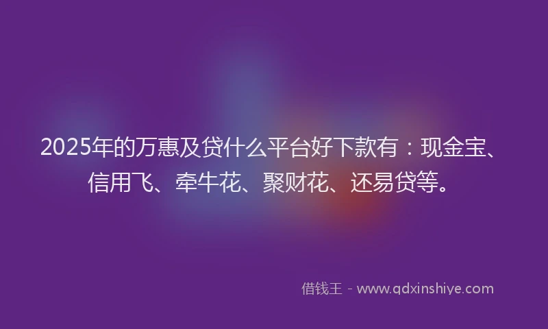2025年的万惠及贷什么平台好下款有:现金宝、信用飞、牵牛花、聚财花、还易贷等。