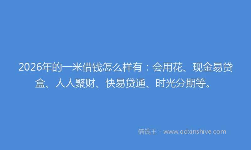 2026年的一米借钱怎么样有：会用花、现金易贷盒、人人聚财、快易贷通、时光分期等。