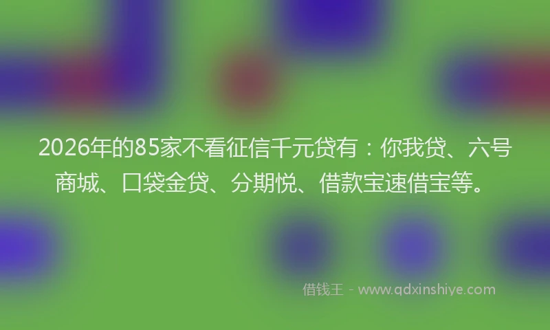 2026年的85家不看征信千元贷有:你我贷、六号商城、口袋金贷、分期悦、借款宝速借宝等。