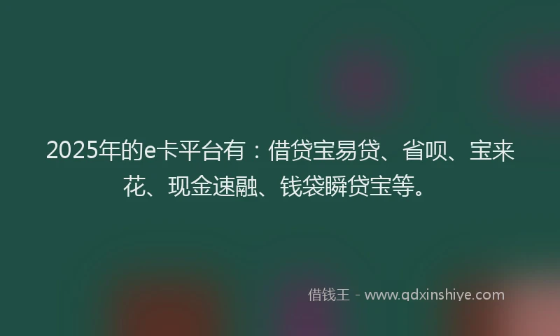 2025年的e卡平台有：借贷宝易贷、省呗、宝来花、现金速融、钱袋瞬贷宝等。