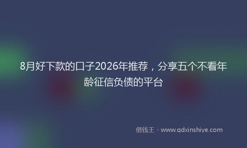 8月好下款的口子2026年推荐，分享五个不看年龄征信负债的平台