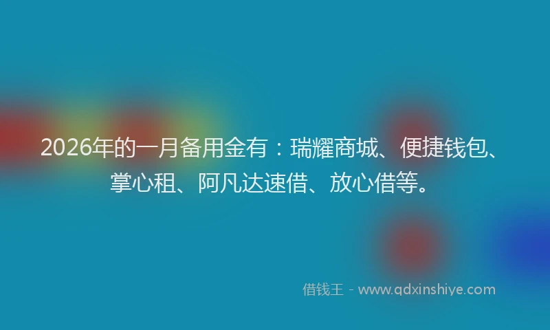 2026年的一月备用金有：瑞耀商城、便捷钱包、掌心租、阿凡达速借、放心借等。