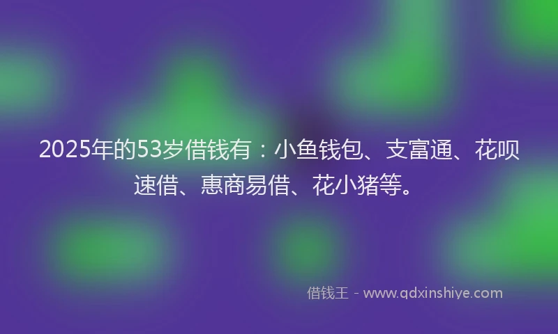 2025年的53岁借钱有:小鱼钱包、支富通、花呗速借、惠商易借、花小猪等。