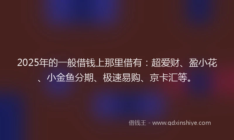 2025年的一般借钱上那里借有：超爱财、盈小花、小金鱼分期、极速易购、京卡汇等。