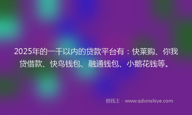 2025年的一千以内的贷款平台有：快莱购、你我贷借款、快鸟钱包、融通钱包、小鹅花钱等。