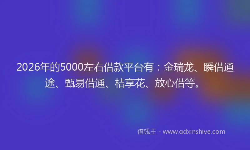 2026年的5000左右借款平台有:金瑞龙、瞬借通途、甄易借通、桔享花、放心借等。