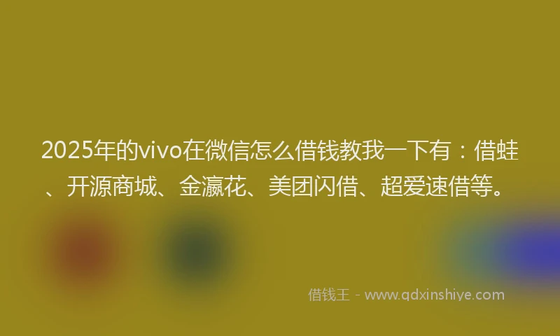 2025年的vivo在微信怎么借钱教我一下有：借蛙、开源商城、金瀛花、美团闪借、超爱速借等。