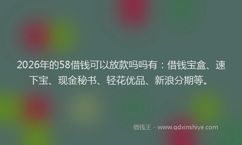 2026年的58借钱可以放款吗吗有:借钱宝盒、速下宝、现金秘书、轻花优品、新浪分期等。