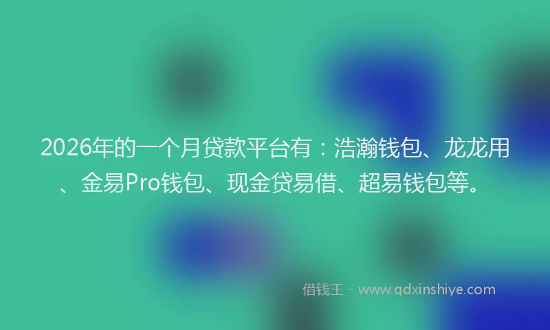 2026年的一个月贷款平台有：浩瀚钱包、龙龙用、金易Pro钱包、现金贷易借、超易钱包等。