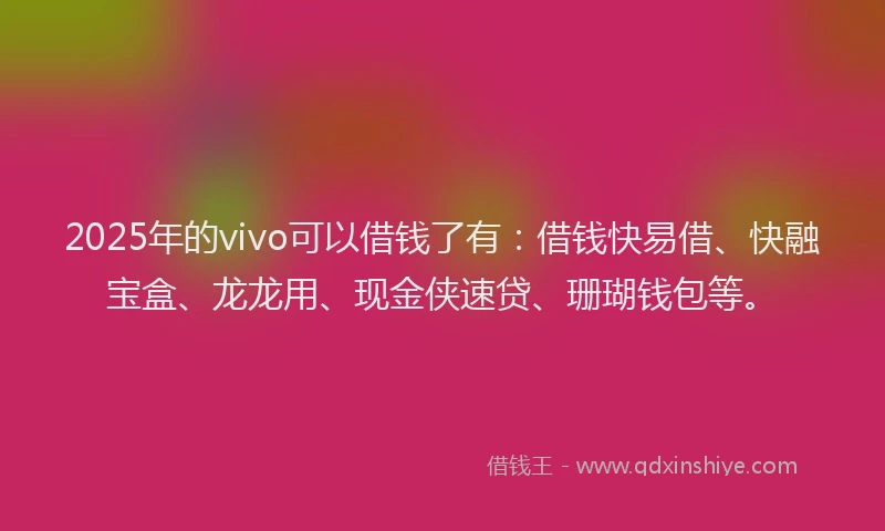 2025年的vivo可以借钱了有：借钱快易借、快融宝盒、龙龙用、现金侠速贷、珊瑚钱包等。