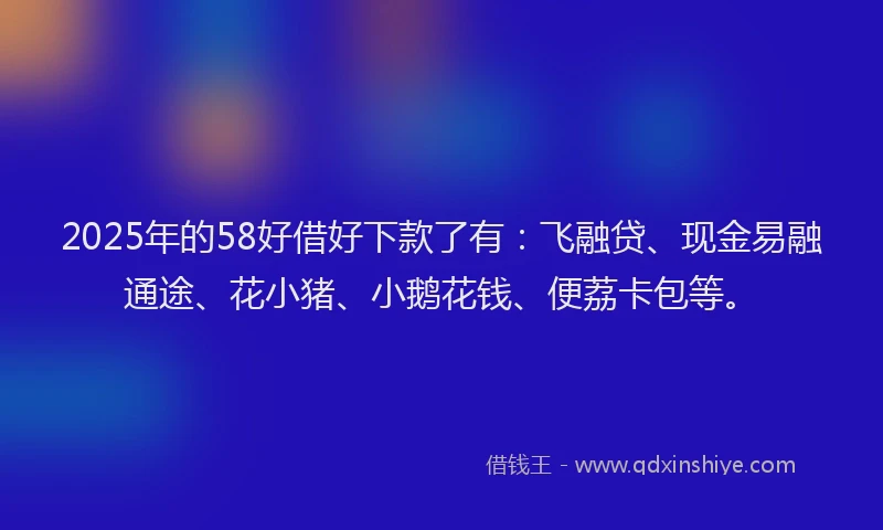 2025年的58好借好下款了有：飞融贷、现金易融通途、花小猪、小鹅花钱、便荔卡包等。