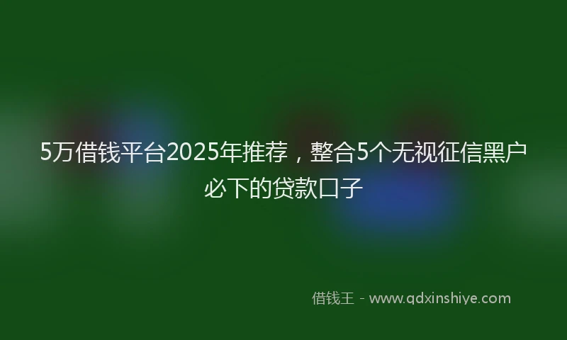 5万借钱平台2025年推荐，整合5个无视征信黑户必下的贷款口子