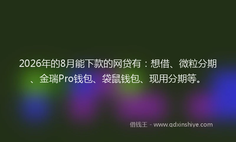 2026年的8月能下款的网贷有：想借、微粒分期、金瑞Pro钱包、袋鼠钱包、现用分期等。