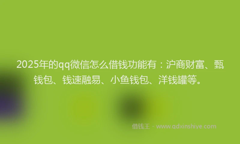 2025年的qq微信怎么借钱功能有：沪商财富、甄钱包、钱速融易、小鱼钱包、洋钱罐等。
