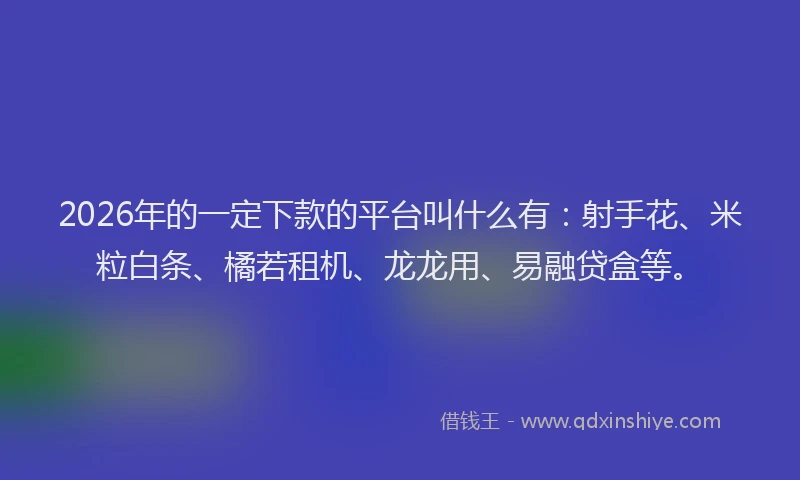 2026年的一定下款的平台叫什么有：射手花、米粒白条、橘若租机、龙龙用、易融贷盒等。
