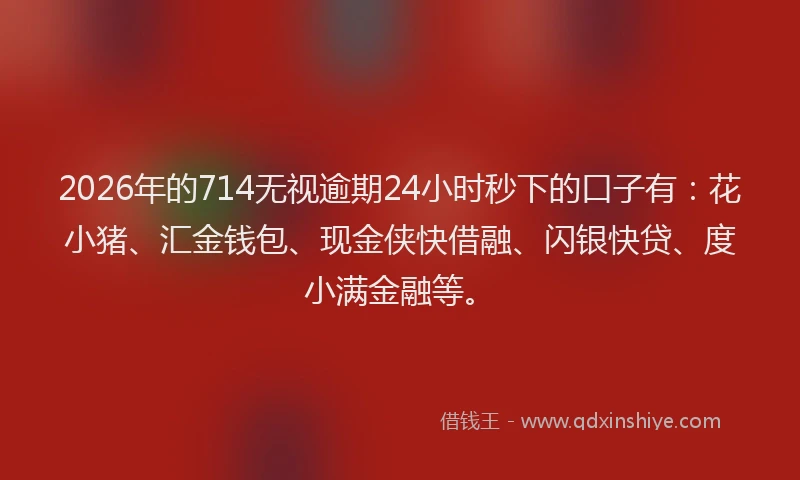2026年的714无视逾期24小时秒下的口子有：花小猪、汇金钱包、现金侠快借融、闪银快贷、度小满金融等。