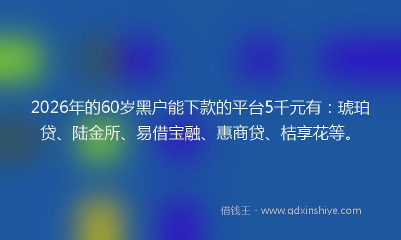 2026年的60岁黑户能下款的平台5千元有：琥珀贷、陆金所、易借宝融、惠商贷、桔享花等。