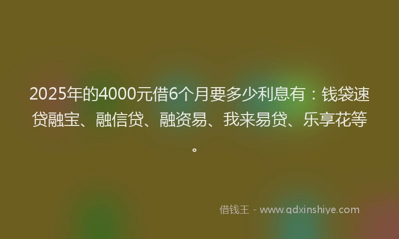 2025年的4000元借6个月要多少利息有：钱袋速贷融宝、融信贷、融资易、我来易贷、乐享花等。