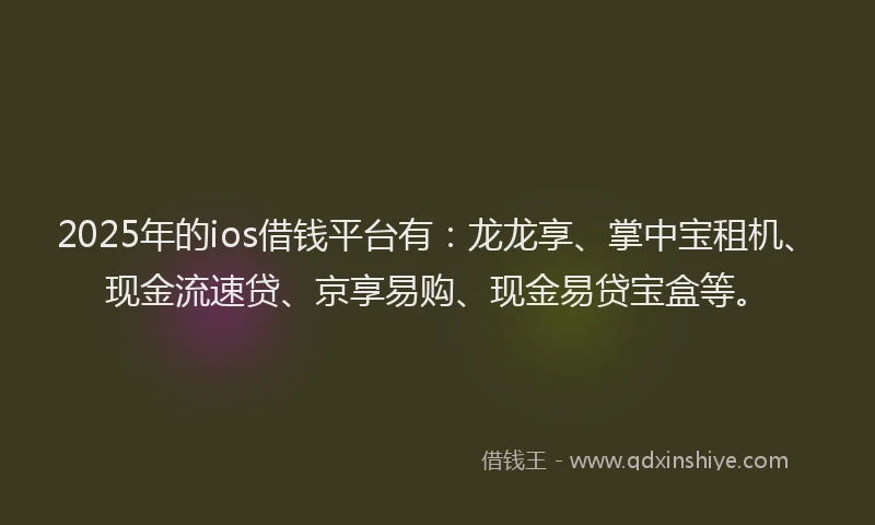 2025年的ios借钱平台有：龙龙享、掌中宝租机、现金流速贷、京享易购、现金易贷宝盒等。