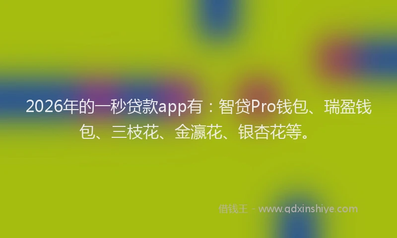 2026年的一秒贷款app有：智贷Pro钱包、瑞盈钱包、三枝花、金瀛花、银杏花等。