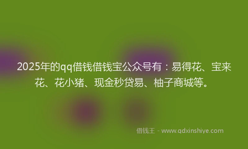 2025年的qq借钱借钱宝公众号有：易得花、宝来花、花小猪、现金秒贷易、柚子商城等。
