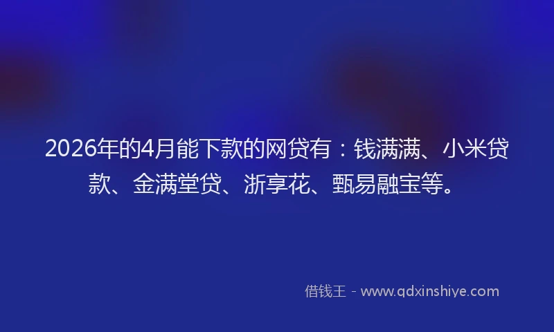 2026年的4月能下款的网贷有：钱满满、小米贷款、金满堂贷、浙享花、甄易融宝等。