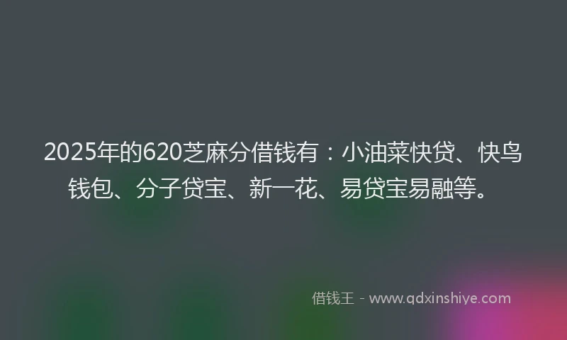 2025年的620芝麻分借钱有：小油菜快贷、快鸟钱包、分子贷宝、新一花、易贷宝易融等。