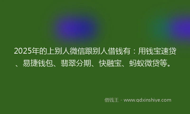 2025年的上别人微信跟别人借钱有：用钱宝速贷、易捷钱包、翡翠分期、快融宝、蚂蚁微贷等。