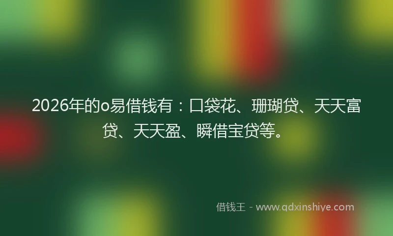 2026年的o易借钱有：口袋花、珊瑚贷、天天富贷、天天盈、瞬借宝贷等。