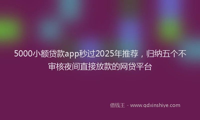 5000小额贷款app秒过2025年推荐,归纳五个不审核夜间直接放款的网贷平台