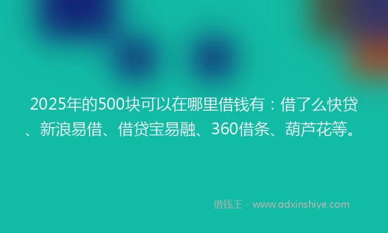 2025年的500块可以在哪里借钱有：借了么快贷、新浪易借、借贷宝易融、360借条、葫芦花等。