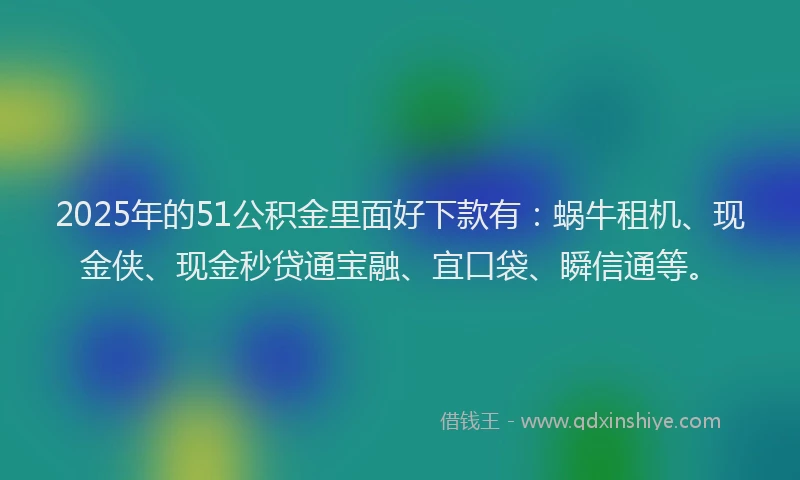 2025年的51公积金里面好下款有：蜗牛租机、现金侠、现金秒贷通宝融、宜口袋、瞬信通等。