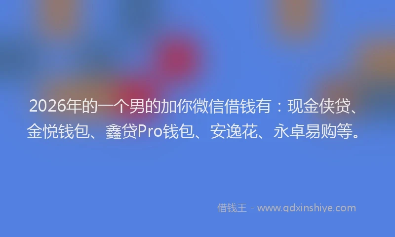 2026年的一个男的加你微信借钱有：现金侠贷、金悦钱包、鑫贷Pro钱包、安逸花、永卓易购等。