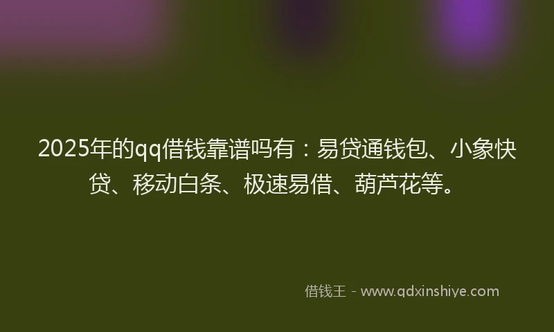2025年的qq借钱靠谱吗有:易贷通钱包、小象快贷、移动白条、极速易借、葫芦花等。