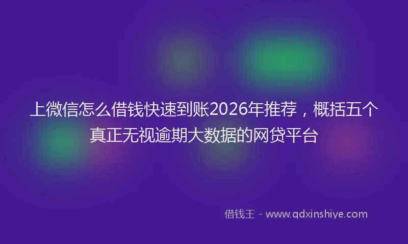 上微信怎么借钱快速到账2026年推荐，概括五个真正无视逾期大数据的网贷平台